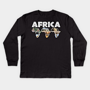 African Wildlife Continent Collage Trio Kids Long Sleeve T-Shirt